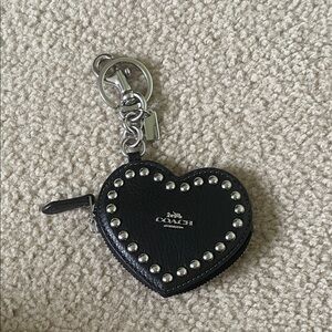 Coach Black Heart Keychain with Silver Accents
